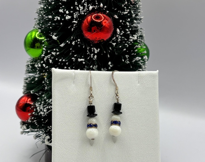 Snowman  Earrings | Holiday Earrings | Swarovski Crystal Earrings | Christmas Earrings | Sterling Silver| Cats Eye