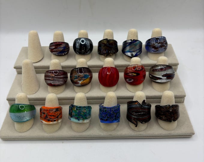 Size 7 Lampwork Glass Rings | Millefiori Glass Rings | Murano Inspired Glass Rings