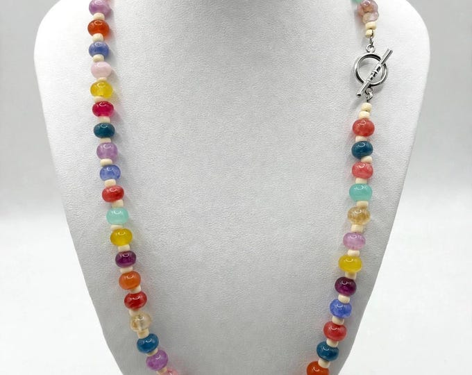Rainbow Gemstone Necklace | Abacus Necklace | Gemstone Necklace | Statement Necklace | 19 inch