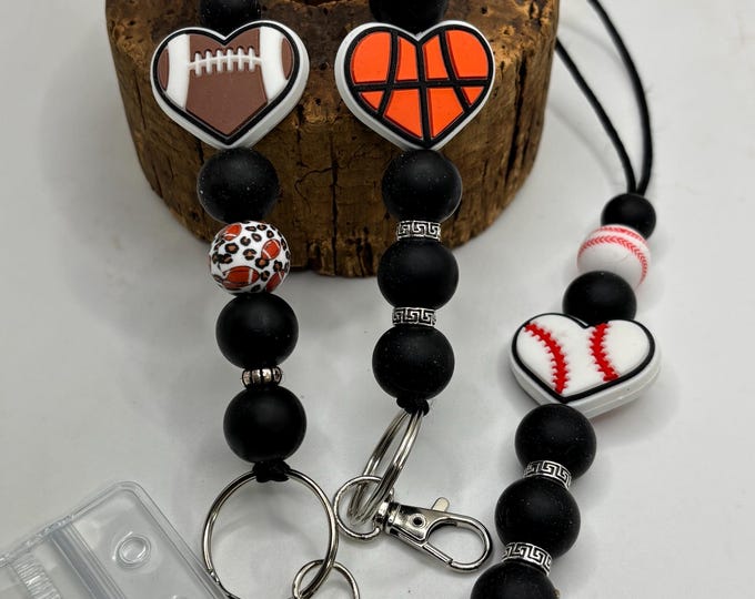 Sports Theme  Beaded Lanyards |  Silicone Beads | Cruise Lanyard | Badge Sleeve | Kid or Adult Lanyard