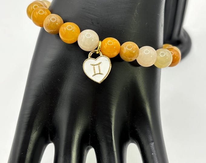 Zodiac Gemini Gemstone Bracelet | Gemini Yellow Jade  Bracelet  | Stretch Bracelet