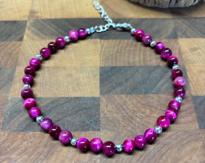 Pink Tiger Eye Gemstone Anklet | Pink Tiger Eye Ankle Bracelet | Gemstone Ankle Bracelet | Minimalist Anklet