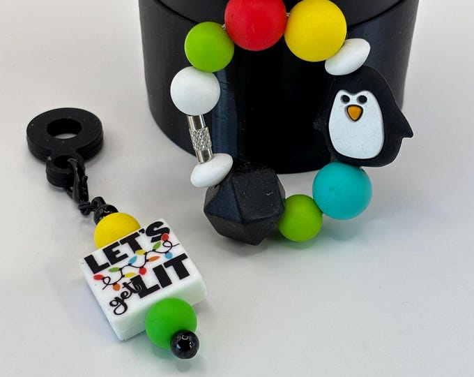 Christmas Penguin Stanley Cup Bracelet:  Cup Handle Bracelet | Straw Charm |  Purse Bracelet | Holiday  | Lets Get Lit