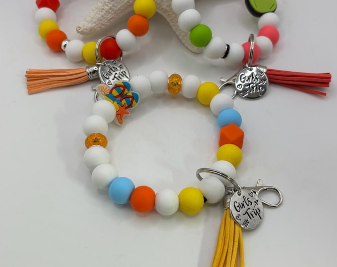Girls Trip Wristlet |  Travel Theme  Beaded Wristlet Keychain  | Keychain with Silicone|  Charm | Keychain | Key Fob | Wristlet | Cruise