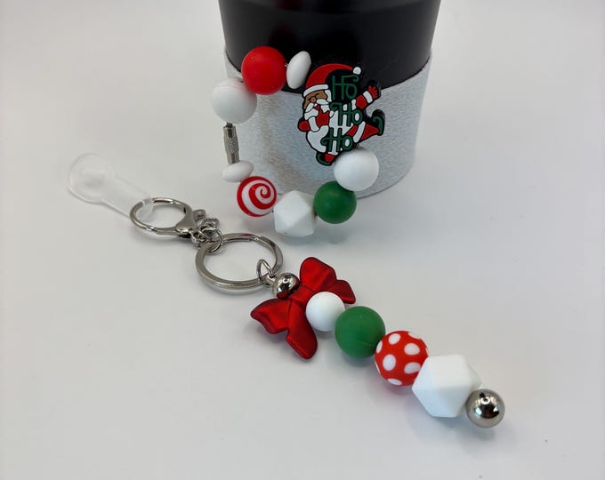 Christmas Santa  Stanley Cup Bracelet:  Cup Handle Bracelet | Straw Charm | Purse Bracelet | Holiday | Santa |