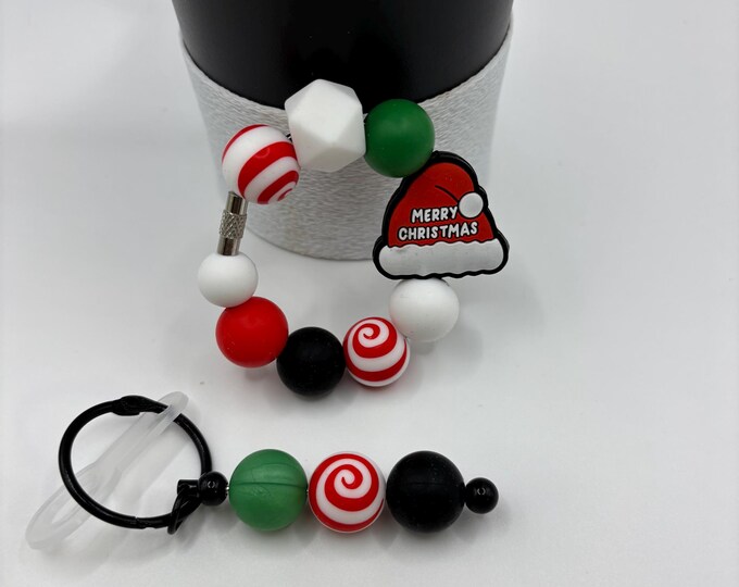 Christmas Hat Stanley Cup Bracelet:  Tumbler Straw Charm | Purse Bracelet | Holiday | Hat