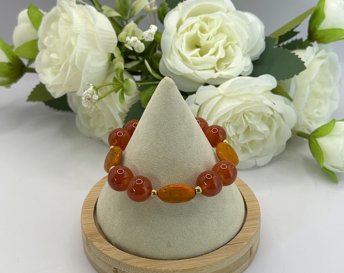 Carnelian and Jasper Bracelet | Jasper bracelet | Carnelian bracelet | Gemstone bracelet | Stretch Bracelet