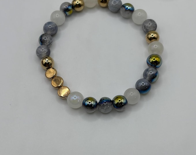 Snow Crystal Agate Gemstone Bracelet | Gemstone bracelet | Stretch Bracelet | Morse Code bracelet | Badass |