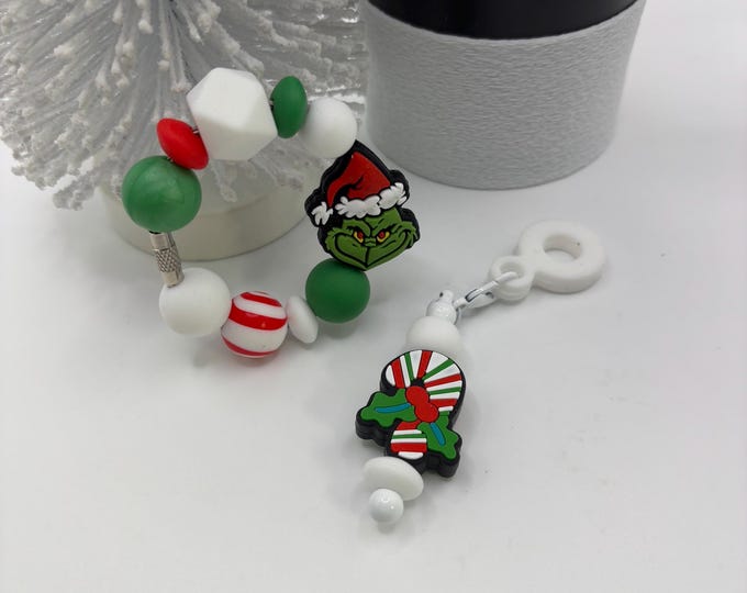 Christmas Grinch Stanley Cup Bracelet:  Cup Handle Bracelet | Straw Charm | Holiday | Grinch |