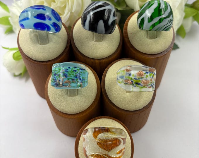 Size 9 3/4 Lampwork Glass Rings | Blue Murano Inspired Glass Ring | Statement Ring | Wrap Around  |