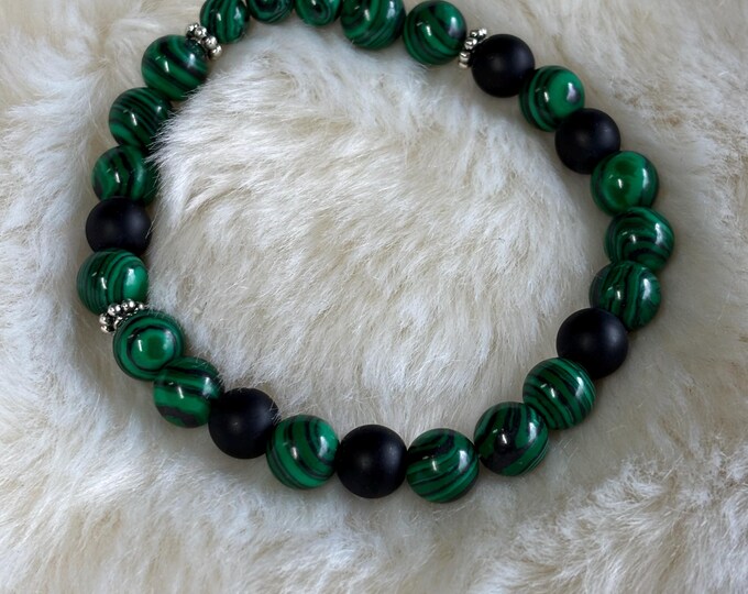 Malachite Gemstones | Gemstone bracelet | Stretch Bracelet | Morse Code bracelet | Blessed