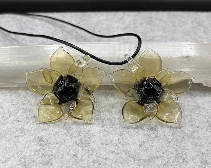 Sunflower Lampwork Pendant Necklace | Flower Lampwork | Flower Pendant Necklace | Necklace With Cord | 3D Sunflower
