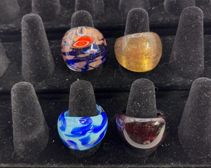 Size 8 1/4 Assorted Glass Rings | Millefiori Glass Rings | Murano Inspired Glass Rings