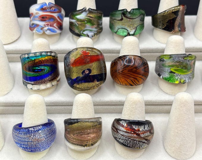 Size 8 Lampwork Glass Rings | Millefiori Glass Rings | Murano Inspired Glass Rings