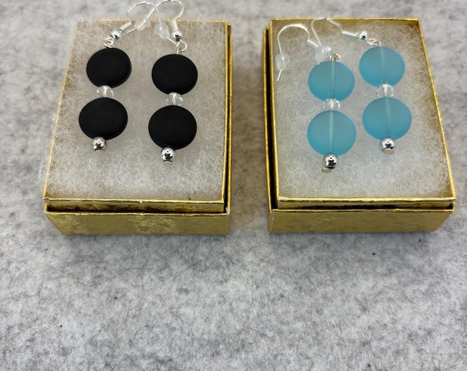 Black or Blue Seaglass Earrings | Seaglass | Seaglass Earrings on Sterling Silver