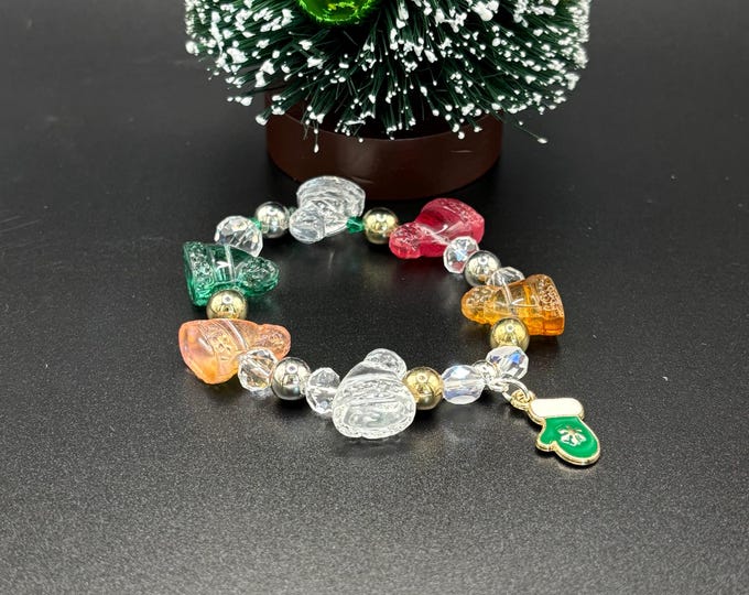 Christmas Lamp Work Glass  Bracelet |  Christmas Bracelet | Holiday Bracelet | Stretch Bracelet Bracelet |