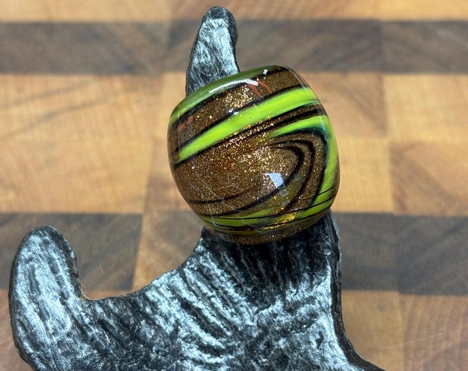Lime Green and Gold Murano Inspired Glass Ring | Size 6 | Statement Ring | Lampwork Ring| Thick Style