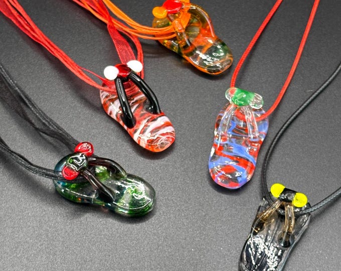 Flip Flops Lampwork Necklace | Glass Flip Flop Pendant  | Lampwork Jewelry | Necklace with Cord | Color Options Available