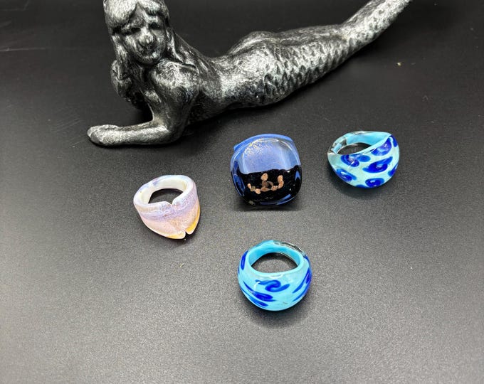 Size 9 Assorted Glass Rings | Millefiori Glass Rings | Murano Inspired Glass Rings