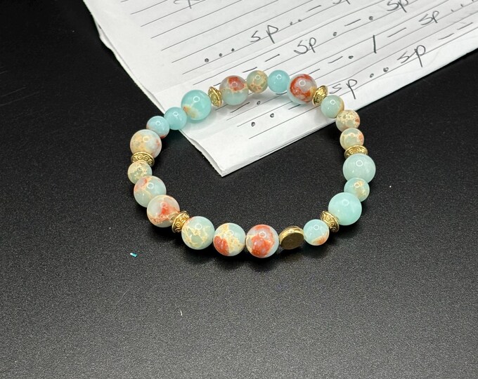 Amazonite Gemstones | Gemstone bracelet | Stretch Bracelet | Morse Code bracelet | Support
