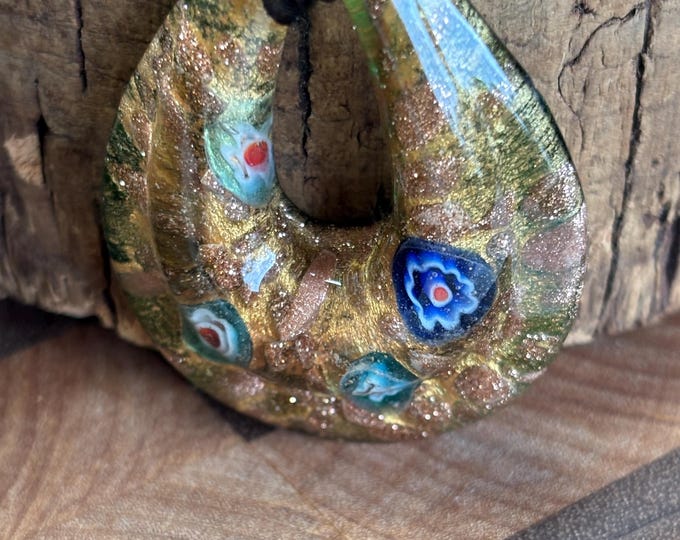 Millefiori Glass Tear Drop Necklace | Glass Pendant Necklace | MilleFiori Jewelry | Glass Teardrop Pendant | Necklace With Cord