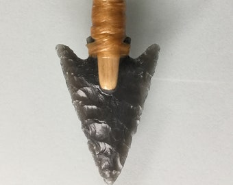 Flint Knapped obsidian arrowhead pendant necklace. Native inspired.