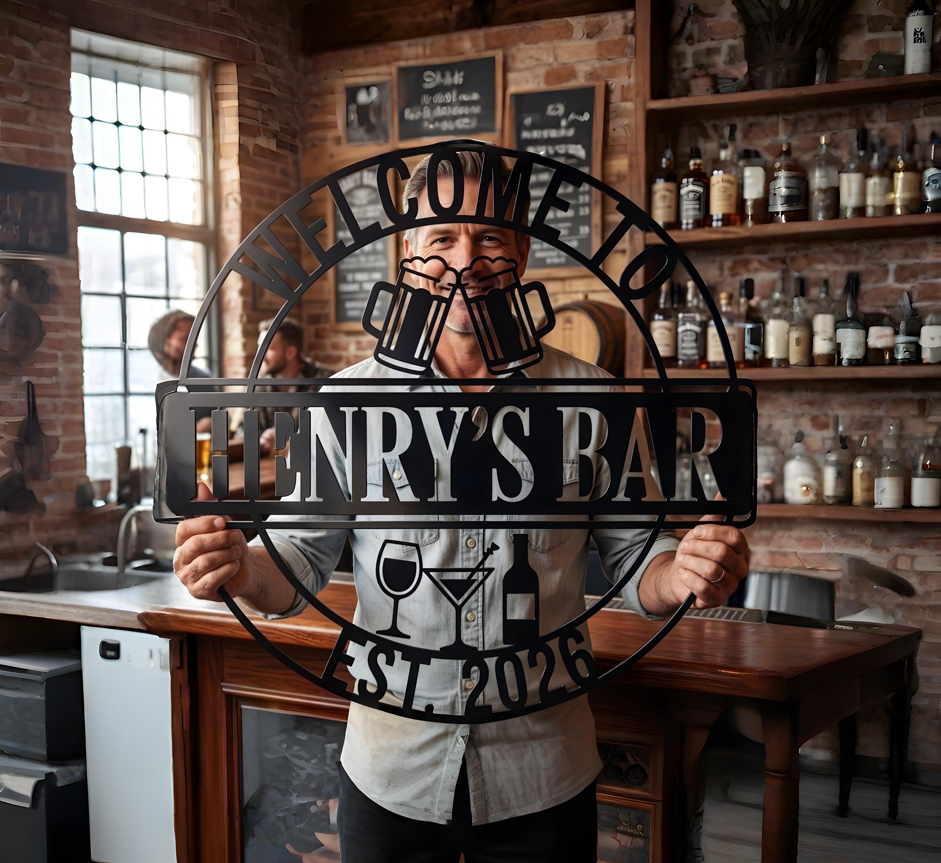 Personalized Bar Sign Metal Wall Art, Custom Name Pub Sign With ...
