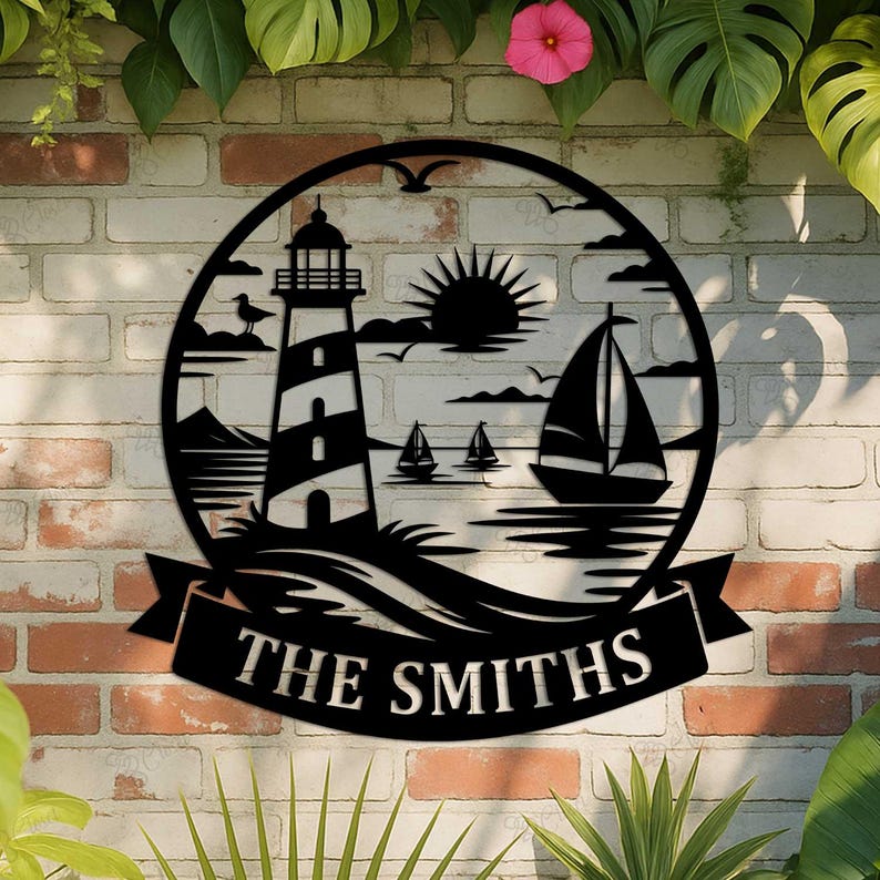 Custom Lighthouse Metal Sign, Lighthouse Name Sign, Lighthouse Decor ...