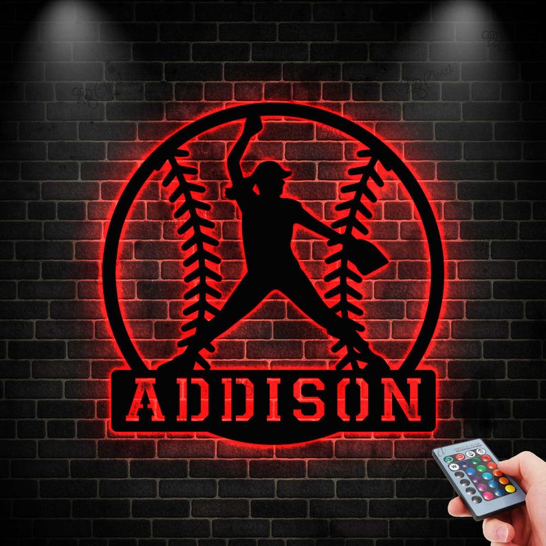 Personalized Softball Metal Sign With LED Lights, Softball Wall Art ...