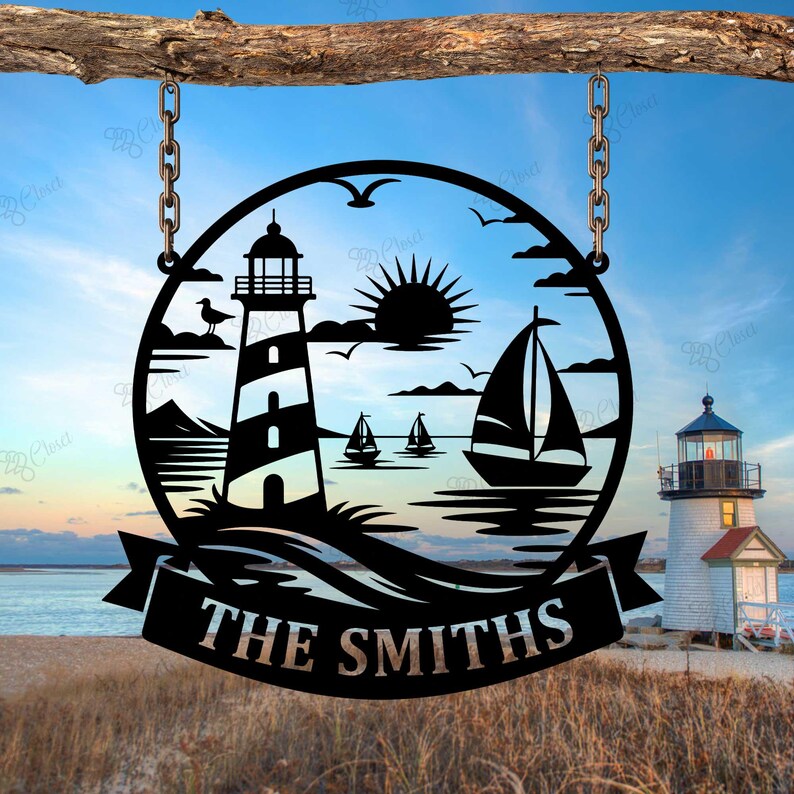 Custom Lighthouse Metal Sign, Lighthouse Name Sign, Lighthouse Decor ...