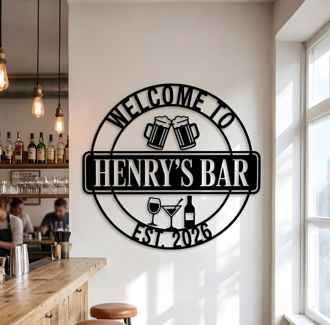 Personalized Bar Sign Metal Wall Art, Custom Name Pub Sign With ...