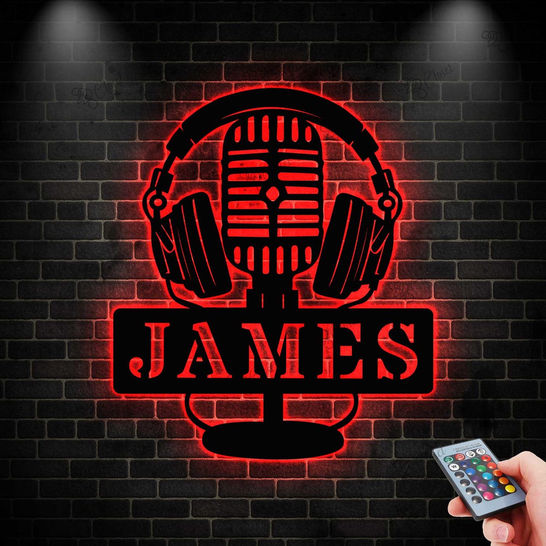 Personalized Microphone Headphones Name Sign, Custom Music Audio Studio ...