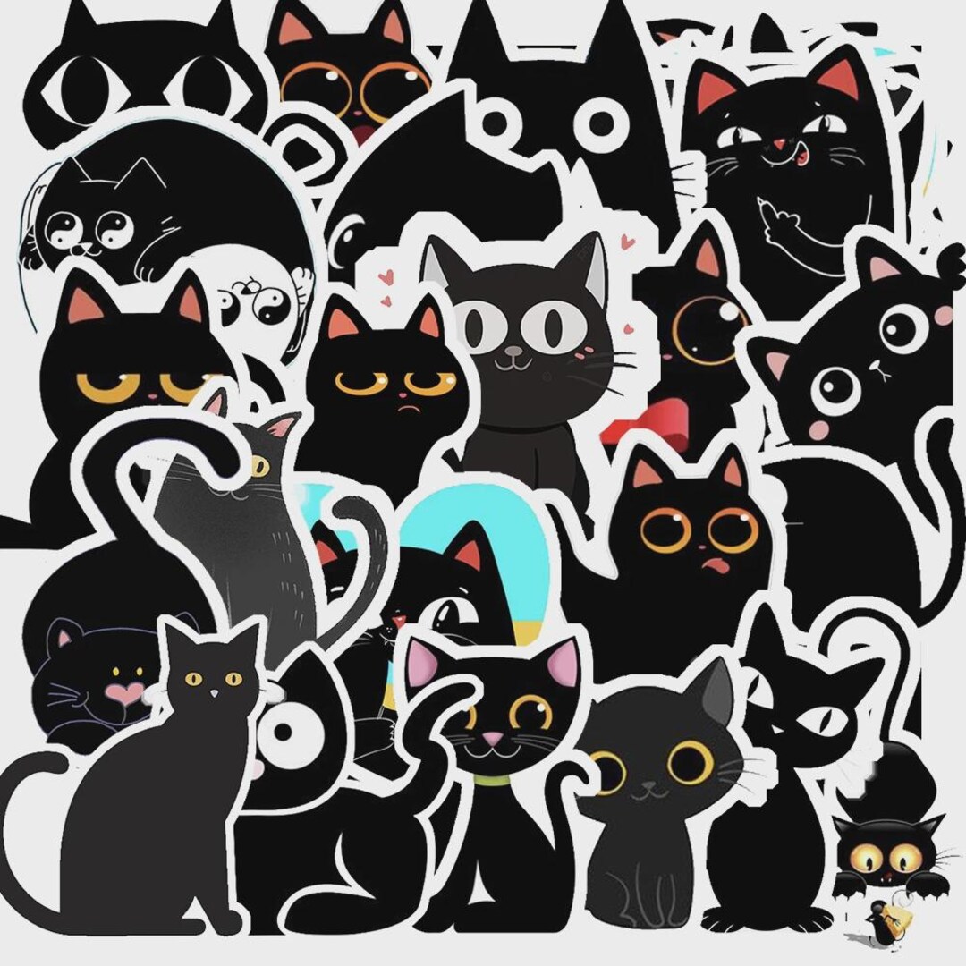 50 Black Cat Stickers | Waterproof Vinyl Decals for Laptop, Helmet, Car ...