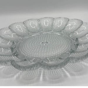Indiana Glass Hobnail Scalloped Edge Deviled Egg Serving Plate Vintage 1950s