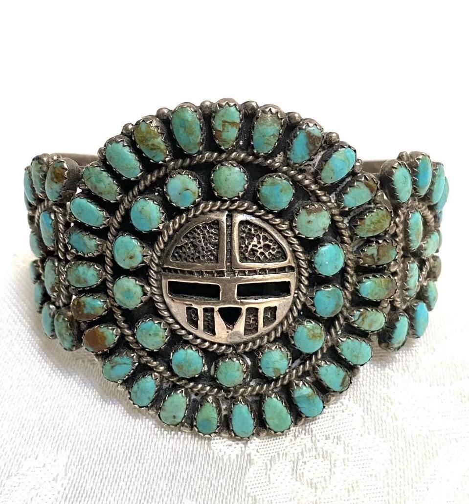 Museum Vintage Navajo 'Duel Yeibichai' Turquoise Coral Native American Jewelry Silver Bracelet Museum Vintage Navajo 'Duel Yeibichai' Turquoise Coral Native American Jewelry Silver Bracelet