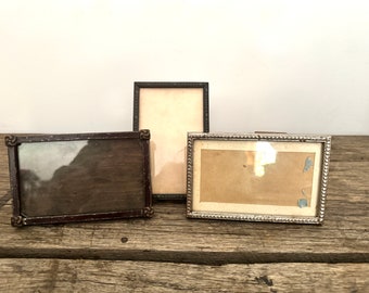 Vintage mid century ornate metal tabletop small photo frames