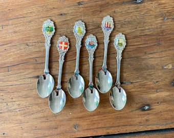 Vintage set of Danish souvenir tea spoons, vintage collectable spoons, travel spoon collectables