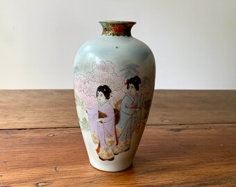 Mid century hand painted Japanese porcelain vase