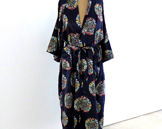 Vintage Lian Lin Chinese Royal Blue Silk Rayon Robe - Etsy