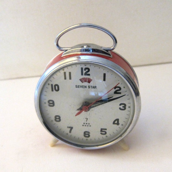 Vintage retro mid century 1960s red enamel and chrome alarm clock