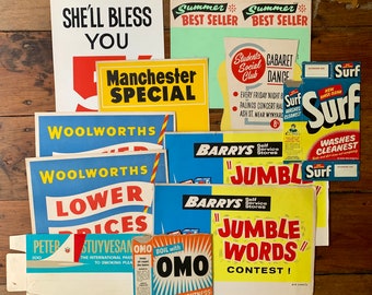 Vintage original mid century advertising materials, 1960s fonts, 1960s signs