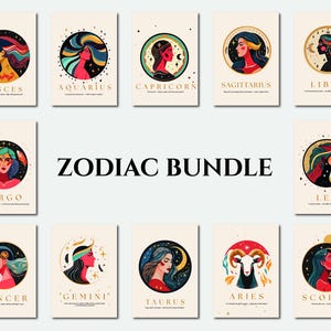 Zodiac Sign Prints: Boho Astrology Wall Art (Digital Download A3 Size)