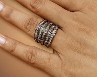 Estate Sterling Silver 925 Pave CZ Wide Band Ring Size 10.5