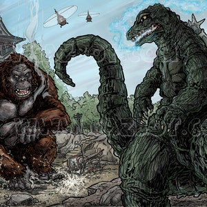 King Kong vs. Godzilla Wall Art Print | Kaiju Battle Poster for Movie | Fans Room Decor | Monster Art Decor | Godzilla vs. Kong Gift