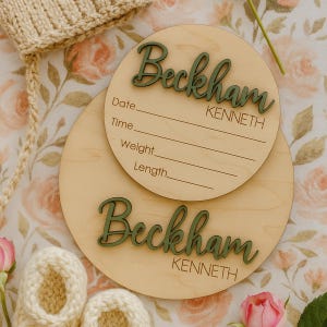 Personalized Baby Announcement Sign, Newborn Sign, Baby Name Footprint board, Newborn Footprint Name Sign for Hospital, Baby Info Birth Sign
