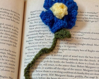 Crocheted Flower Bookmark | Handmade Blue Floral Yarn