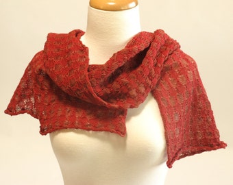 Shawl Scarf, Organic Cotton and Linen, Red