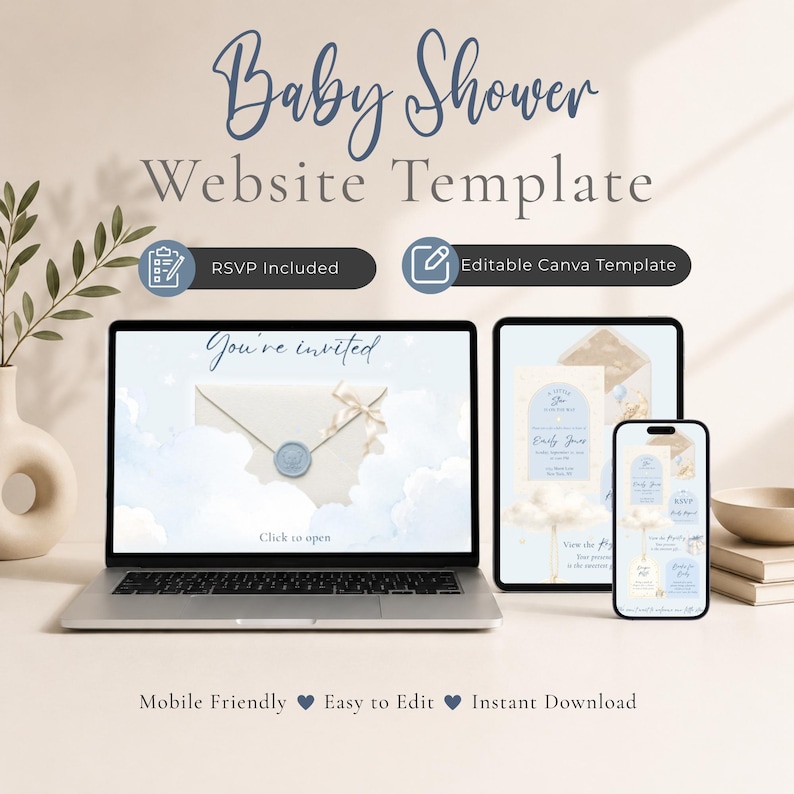 Little Star Baby Shower Website Template, Editable Canva Invitation