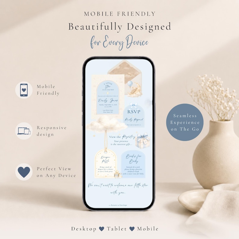 Little Star Baby Shower Website Template, Editable Canva Invitation