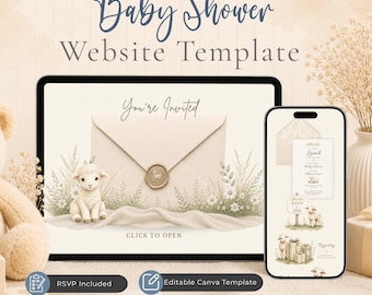 Little Lamb Baby Shower Website Template, Gender Neutral Invite (Digital Download)